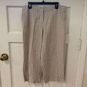 Women’s J Jill Linen Pinstripe Wide Leg Cropped Pants Neutral Coastal Size 14 XL